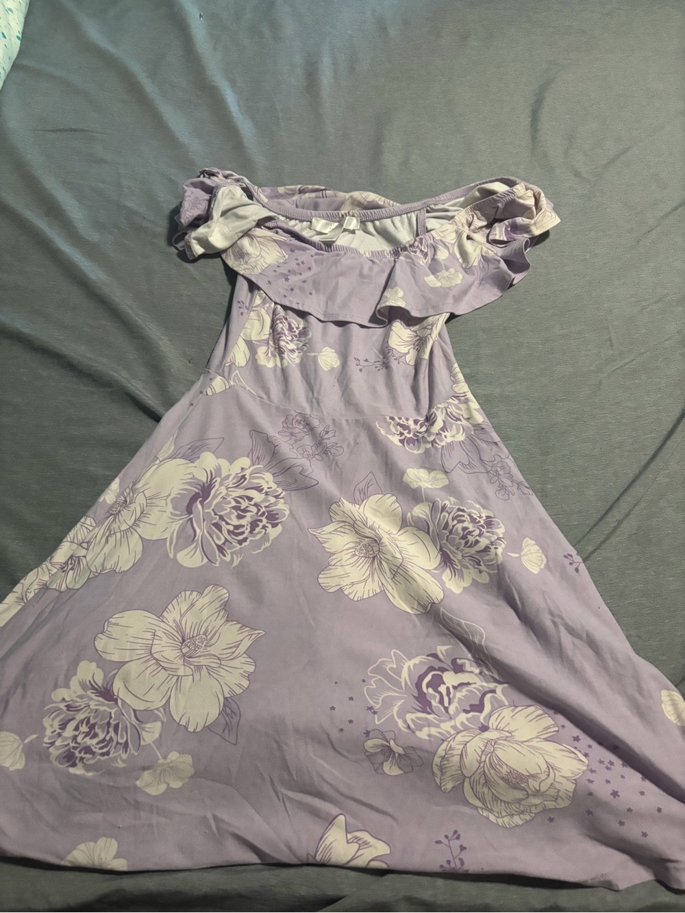 Streetwear Society Lilac and Cream Floral Off-Shoulder Dress